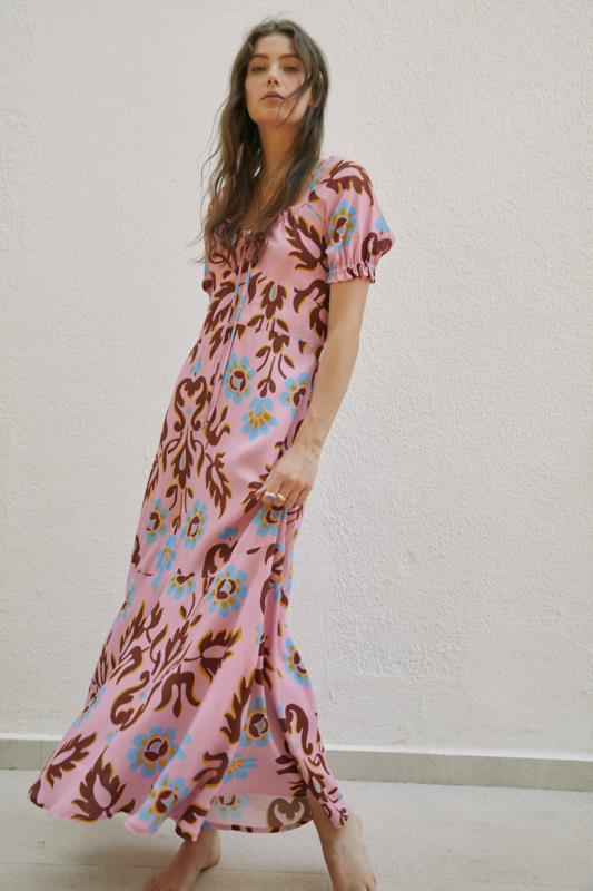 MAGNOLYA VESTIDO VIVIENNE MOTIVOS FONDO ROSA