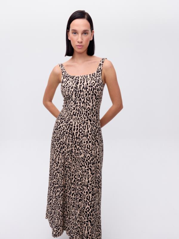 MIOH VESTIDO SOLSTICIO ANIMAL, VESTIDO CORSE MIDI CON VUELO ANIMAL