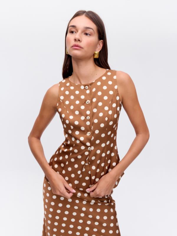 MIOH CONJUNTO MACAO DOTS, FALDA MIDI Y CHALECO