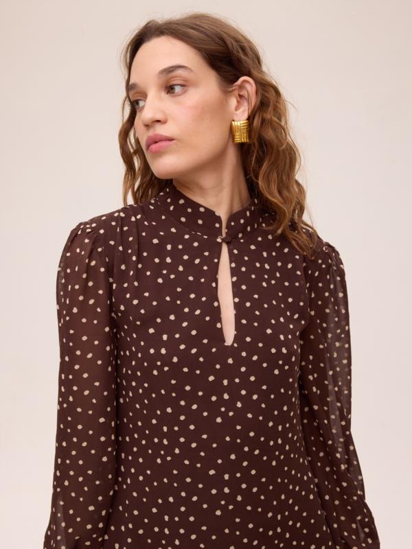 MIOH VESTIDO SUMIT BROWN, AMPLIO GASA LUNARES MARRON