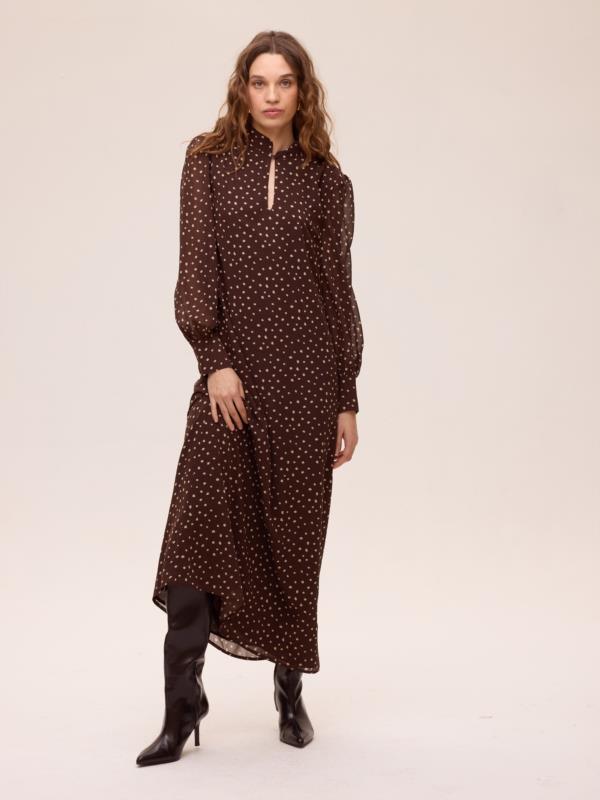 MIOH VESTIDO SUMIT BROWN, AMPLIO GASA LUNARES MARRON