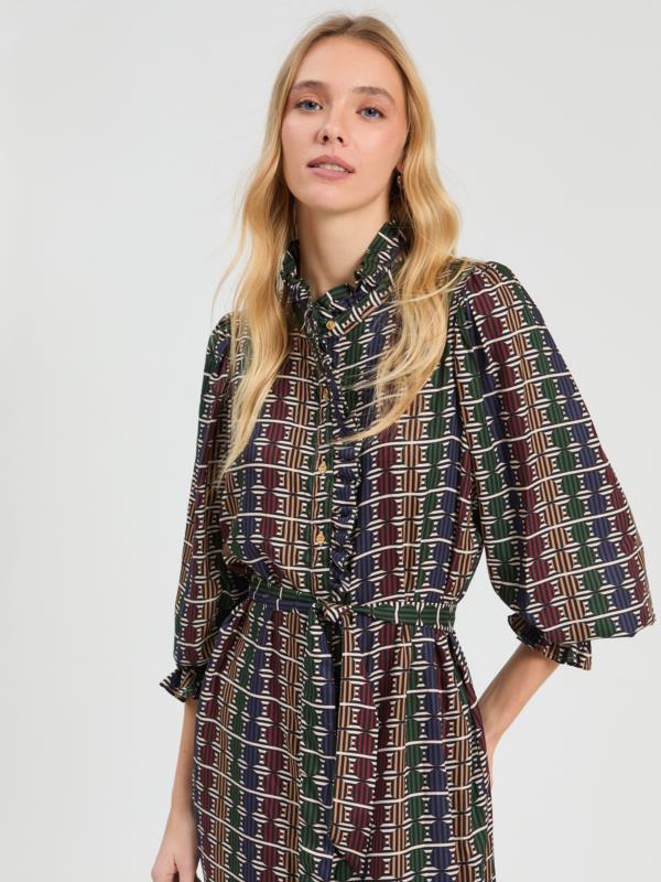 VILAGALLO VESTIDO GOMITAS VOLANTE GEOMETRICO CIRCULOS RAYAS