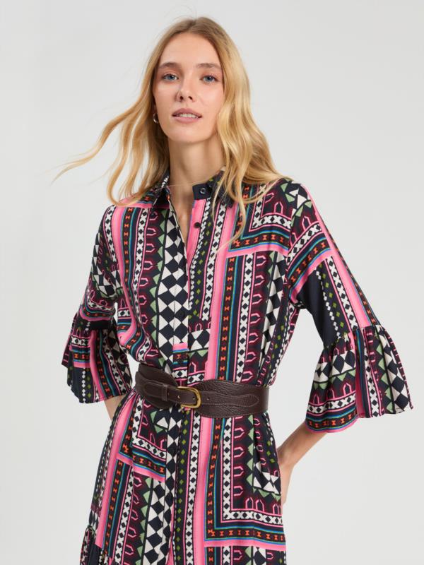VILAGALLO VESTIDO ADA ITALIAN PRINT NAVY GEOMETRICA