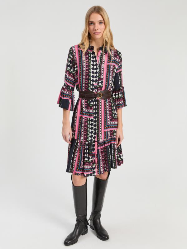 VILAGALLO VESTIDO ADA ITALIAN PRINT NAVY GEOMETRICA