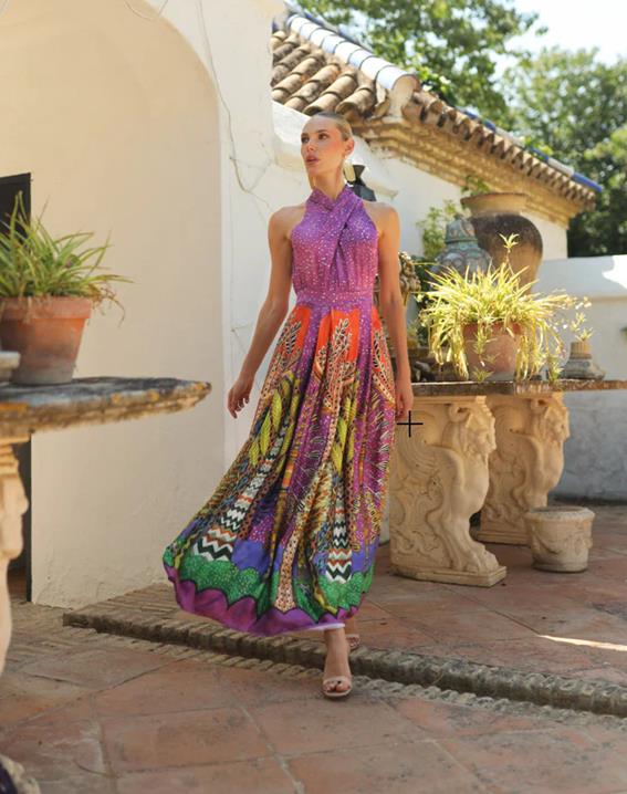PANAMBI VESTIDO CUELLO CRUZADO MULTICOLOR BOLUDA